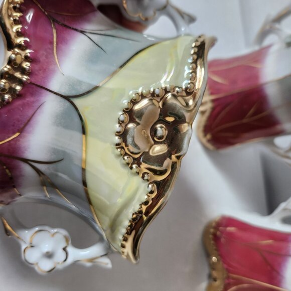 Antique German Art Nouveau Vase Set Hand Painted Floral‎ Gold Trim 1890s - 1930s - Picture 12 of 16